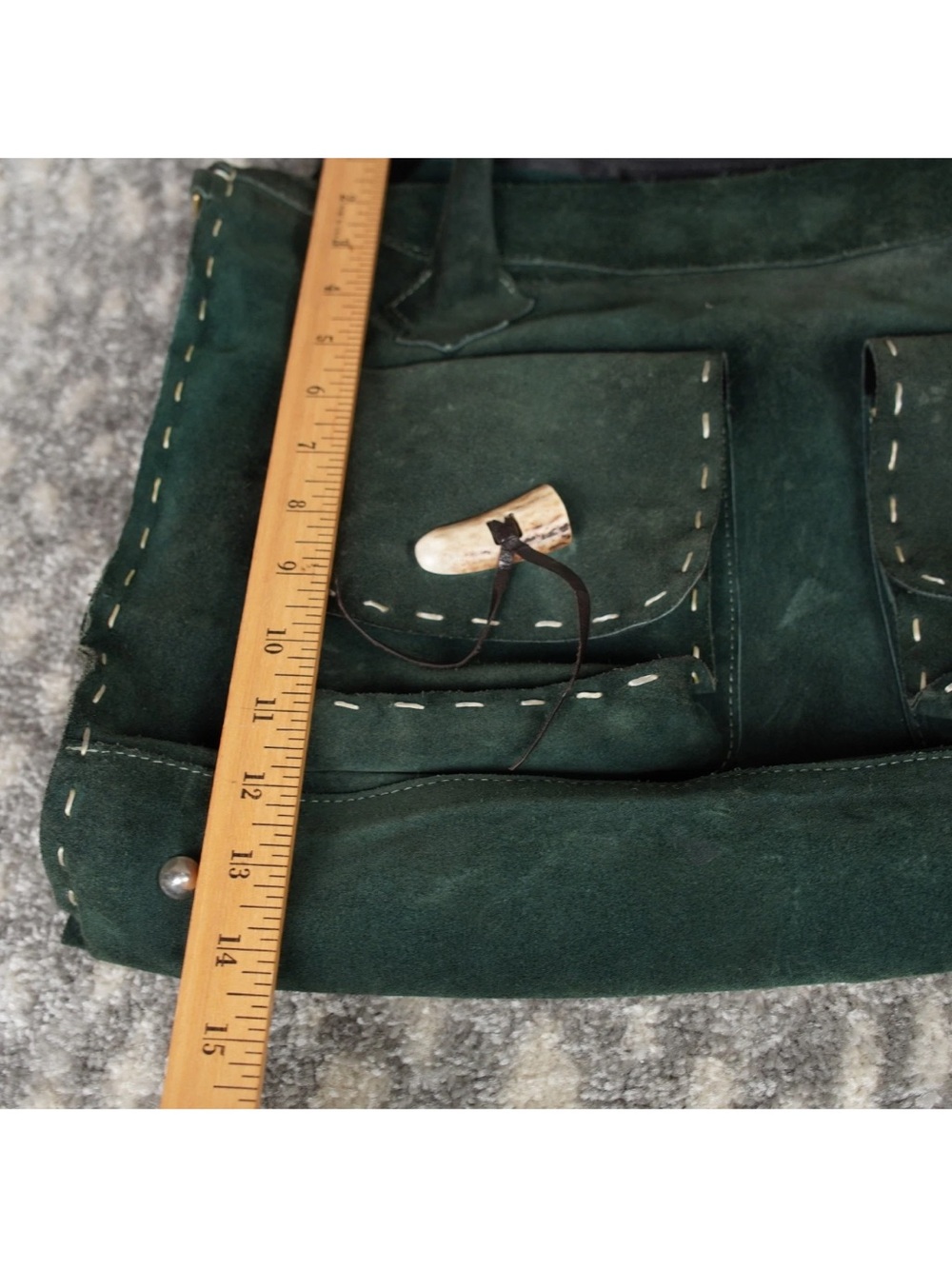 Rare Tylie Malibu Western Suded Leather Hand Bag Purse Green Stitching Hunting - Picture 12 of 14
